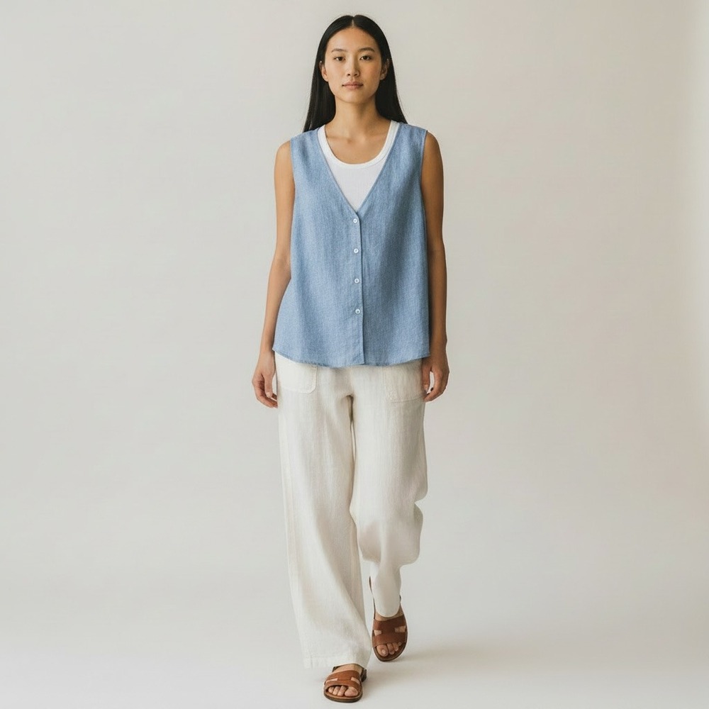 Autres Filles New Button Up Nautical Resort Minimalist Vest Top 3X Womens Blue